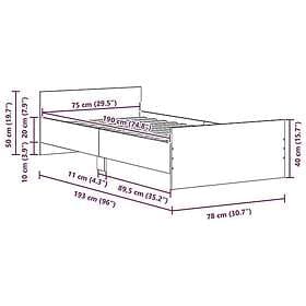 vidaXL Bed Frame black oak 75x190 cm engineered wood