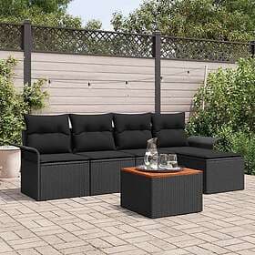 vidaXL Garden sofa set with cushion with storage 6 pcs Black