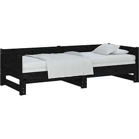 vidaXL Utdragbar dagbädd svart massiv furu 2x(90x200) cm