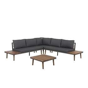 Beliani 5 Seater Acacia Wood Garden Corner Sofa Set Grey CORATO