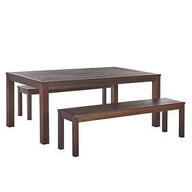 Beliani 6 Seater Eucalyptus Garden Dining Set Table and Benches Natural TUSCANIA