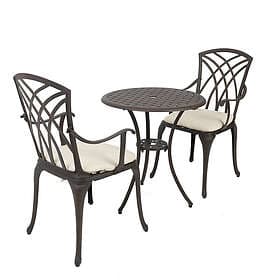 Charles Bentley Furniture 3 Piece Cast Aluminium Bistro Set Table & 2 Arm Chairs