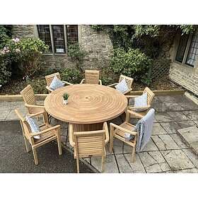 Leisure Chelsea Home And teak round table with 8 acking chairs Red
