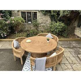 Leisure Chelsea Home And teak round table with 3 benches Red
