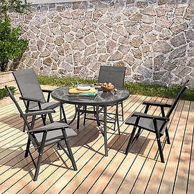 LIVING And Home Garden Patio Furniture Set Parasol Table & Folding Chairs 4 Seat