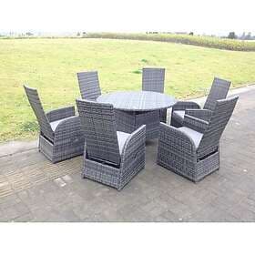 Fimous (6 chairs+big round table ) reclining rattan dining set patio furniture G