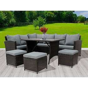 Birchtree (Brown) BIRCHTREE Rattan Furniture Set Sofa Footstool Glass Table 9 Se