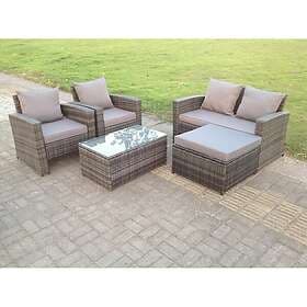Fimous 5 Seater Rattan Sofa Sets Footstool Coffee Table Chairs Grey