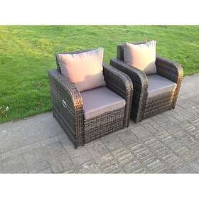 Fimous 2 PC Reclining Rattan Sofa Chair Outdoor Furniture Set Cushion Grey