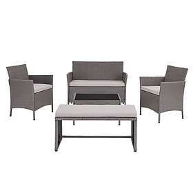 homedetail.co.uk 5 Piece Rattan Lounge Set Outdoor Patio with Bench & Table , Gr