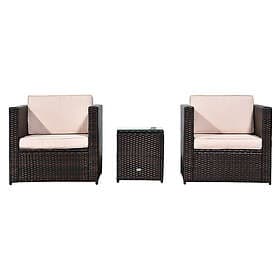 Outsunny 3Pcs Patio Rattan Sofa Garden Furniture Set Table, Brown