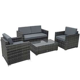 Outsunny 4PC Rattan Sofa Set Outdoor Coffee Table Chair Wicker Garden Grey