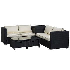 Outsunny 4Pcs Patio Rattan Sofa Garden Furniture Set Table Black
