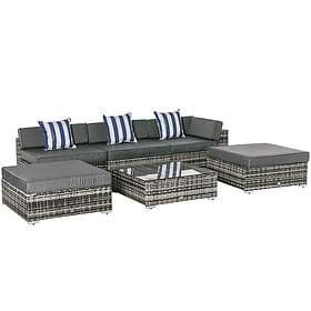 Outsunny 6 Pieces Rattan Furniture Set Conservatory Sofa Deluxe Wicker Garden Gr