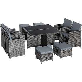 Outsunny Rattan Dining Set Garden Furniture Cube Table Chair Stool Cushion Seat 
