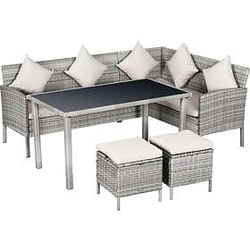 Outsunny 6Pcs Rattan Sofa Set with Coffee Table Footstool Cushions Grey