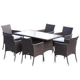Outsunny 7pc Rattan Garden Furniture Dining Set Wicker Patio Brown White
