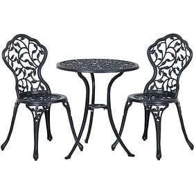 Outsunny Aluminium Bistro Set Garden Coffee Table Chair Outdoor Dining Black