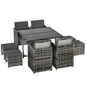 Outsunny 9pc Rattan Outdoor Dining Set Grey Garden