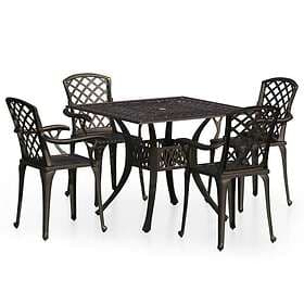 vidaXL Biatro Set 5 Piece Cast Aluminium Bronze Furniture Table Chairs Patio