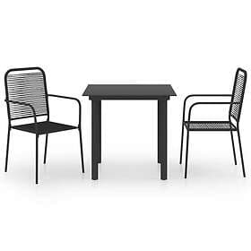 vidaXL Garden Dining Set 3 Piece Black Glass and Steel Patio Outdoor Furniture