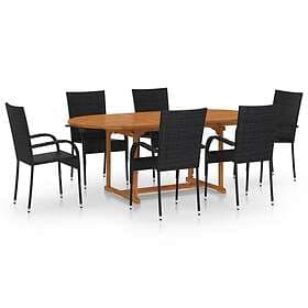 vidaXL Garden Dining Set 7 Piece Black Poly Rattan Outdoor Patio Furniture