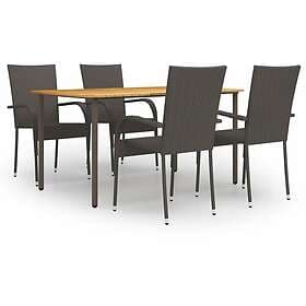 vidaXL Garden Dining Set 5 Piece Brown Poly Rattan Outdoor Table and Chair