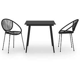 vidaXL Outdoor Dining Set 3 Piece PVC Rattan Black Garden Patio Furniture