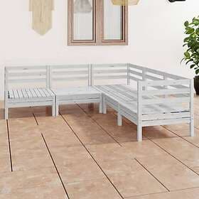 vidaXL Solid Pinewood Garden Lounge Set 5 Piece White Outdoor Pallet Sofa