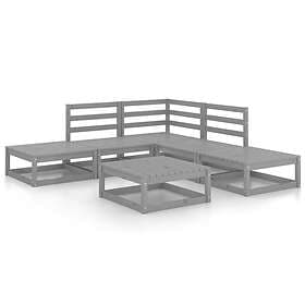 vidaXL Solid Pinewood Garden Lounge Set 6 Piece Grey Outdoor Seat Furniture