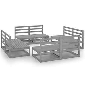 vidaXL Solid Pinewood Garden Lounge Set 8 Piece Grey Wooden Furniture Sofa