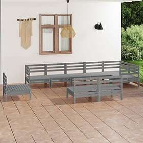 vidaXL Solid Pinewood Garden Lounge Set 9 Piece Grey Outdoor Sofa Seat