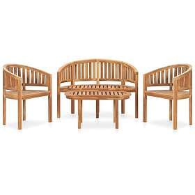vidaXL Solid Teak Wood Banana Garden Lounge Set 4 Piece Outdoor Furniture