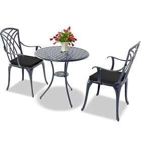Homeology OSHOWA Grey Aluminium Weatherproof Outdoor Table and 2 Comfortable Cha