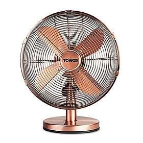 Tower T605000C Metal Desk Fan with 3 Speeds, Automatic Oscillation, 12”, 35W, Co