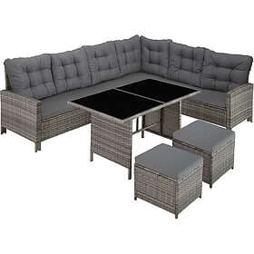 TecTake Rattan garden corner set Barletta 8 seats, 1 table mottled grey/grey