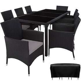 TecTake Rattan garden furniture set 8+1 with protective cover black/grey