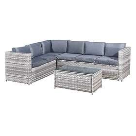 Oseasons Rattan 6 Seat Corner Sofa Set In Dove Grey With Off-white Cushions