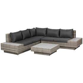 Outsunny 4pc Rattan Corner Sofa and Coffee Table Set Light Grey