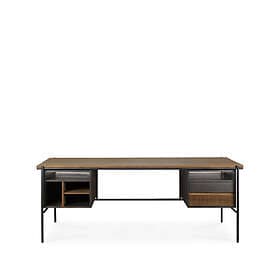 Ethnicraft Oscar desk med lådor Teak-svarta metallben