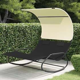 vidaXL Double Sunlounger with canopy black and cream