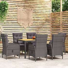 vidaXL Garden Dining Set 7 Pieces Faux Rattan Gray