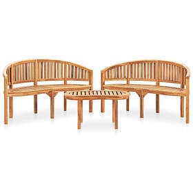 vidaXL Loungegrupp för trädgården 3 delar bananformad massivt teakträ