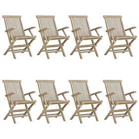 vidaXL Hopfällbara trädgårdsstolar 8 st grå 56x61x89 cm massiv teak 3155072