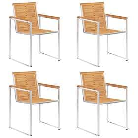 vidaXL Trädgårdsstolar 4 st massiv teak och rostfritt stål 3078551