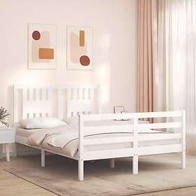 vidaXL Bed Frame med huvudgavel vit dubbelsäng massivt trä 3194542