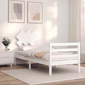 vidaXL Bed Frame med huvudgavel vit 90x200 cm massivt trä 3195272