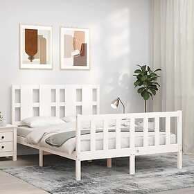 vidaXL Bed Frame med huvudgavel vit 140x190 cm massivt trä 3192212