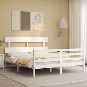 vidaXL Bed Frame med huvudgavel vit 160x200 cm massivt trä 3195102