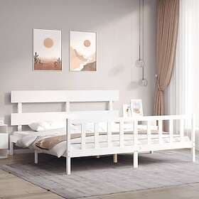 vidaXL Bed Frame med huvudgavel vit massivt trä 3193287